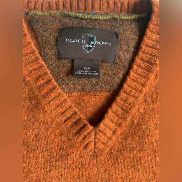 Black Brown 1826 Orange V-Neck Sweater with Elbow Patches. Small unisex - Picture 5 of 8
